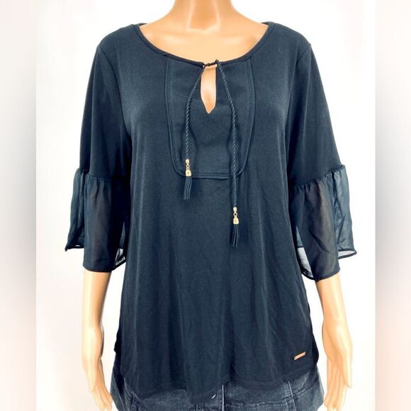 Ellen Tracy Black Blouse Size L - Picture 1 of 8